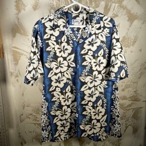 VTG Hawaii Shirt Mens XL Blue Floral‎ Hawaiian Button Up Aloha Camp Flower
